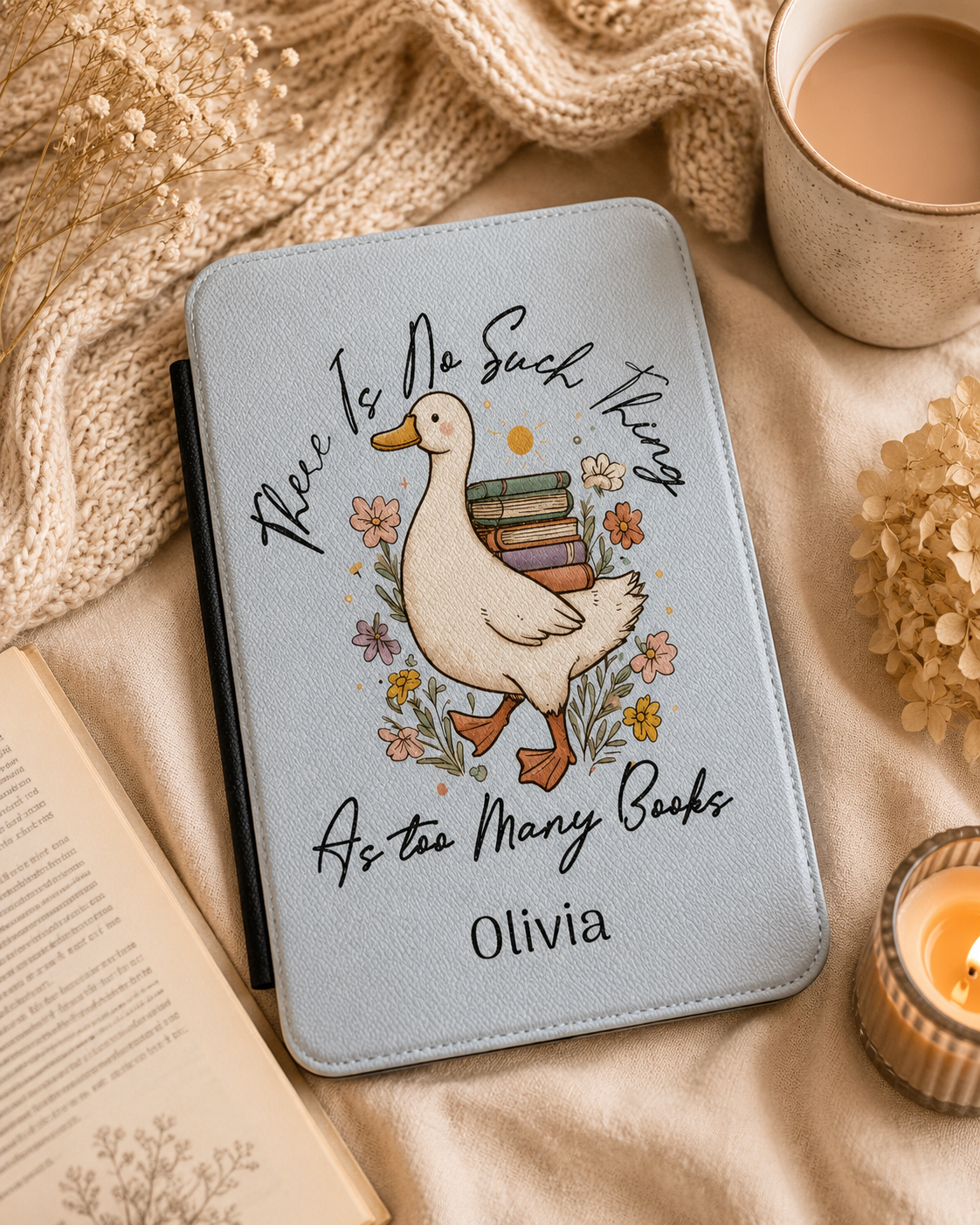 Personalized too many books goose Kindle case - detail view