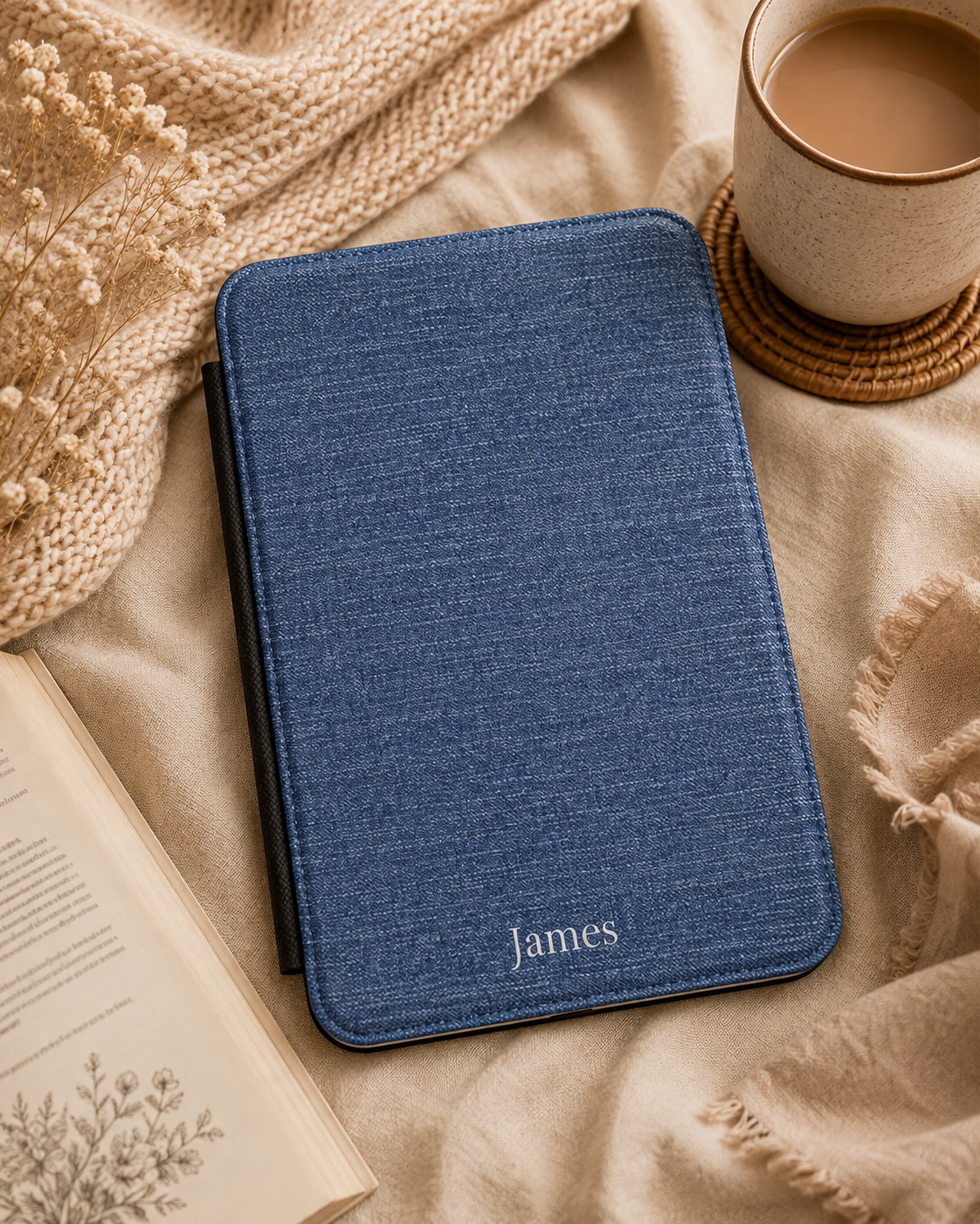 Personalized denim-look Kindle case - detail view