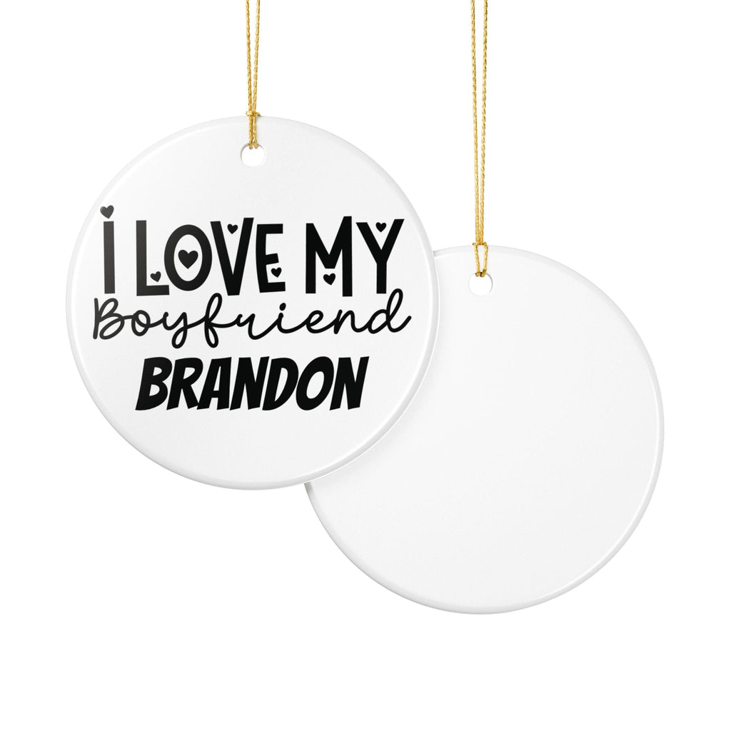 Personalised boyfriend name ornament — ceramic keepsake gift with gold hanging string
