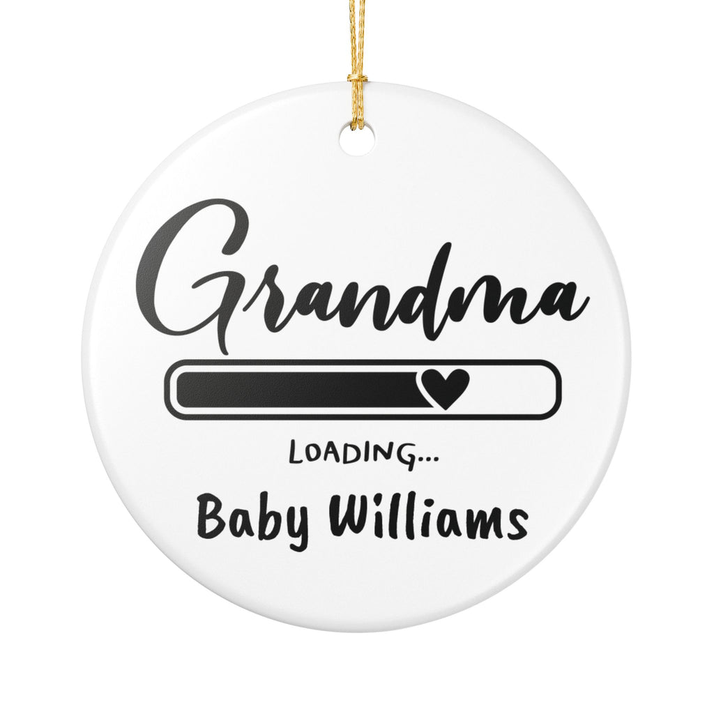Grandma Loading personalised ceramic ornament with baby surname — pregnancy announcement keepsake gift