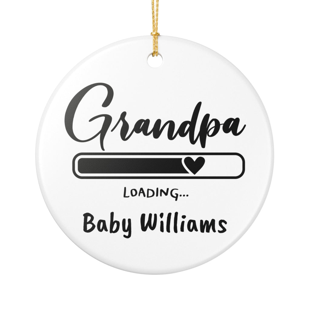 Grandpa Loading personalised ceramic ornament with baby surname — pregnancy announcement keepsake gift