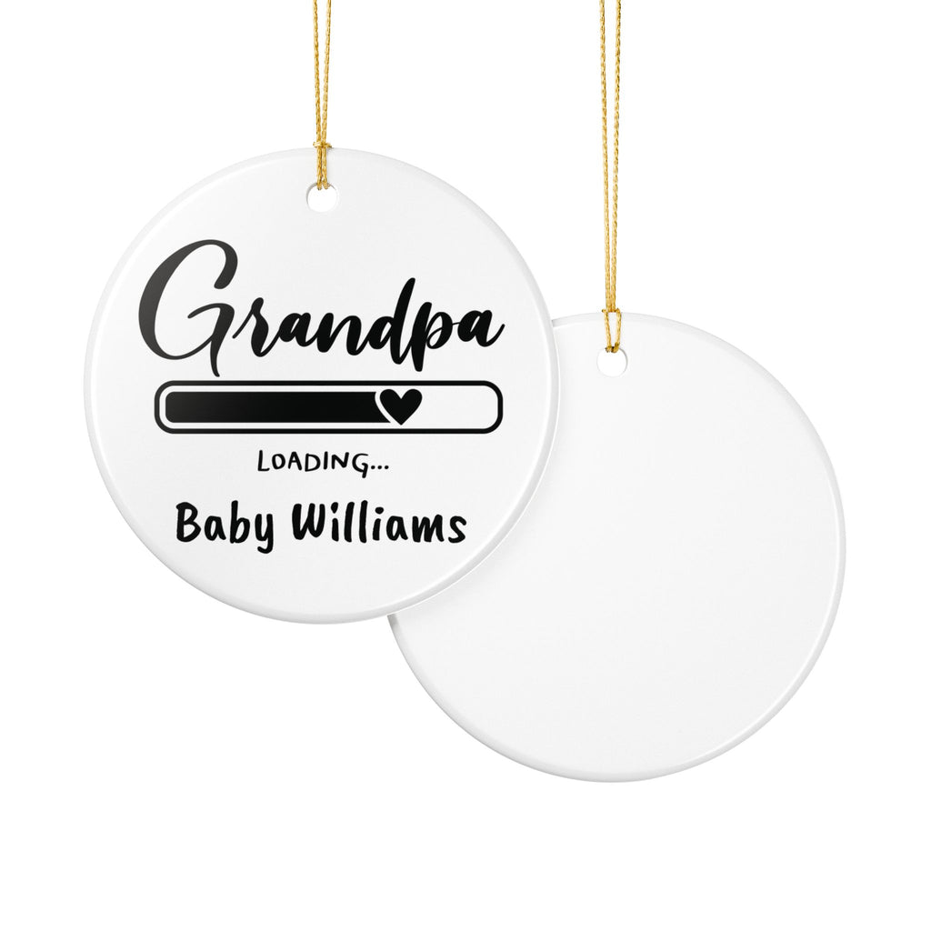 Grandpa Loading ornament close-up — personalised new grandpa pregnancy reveal keepsake