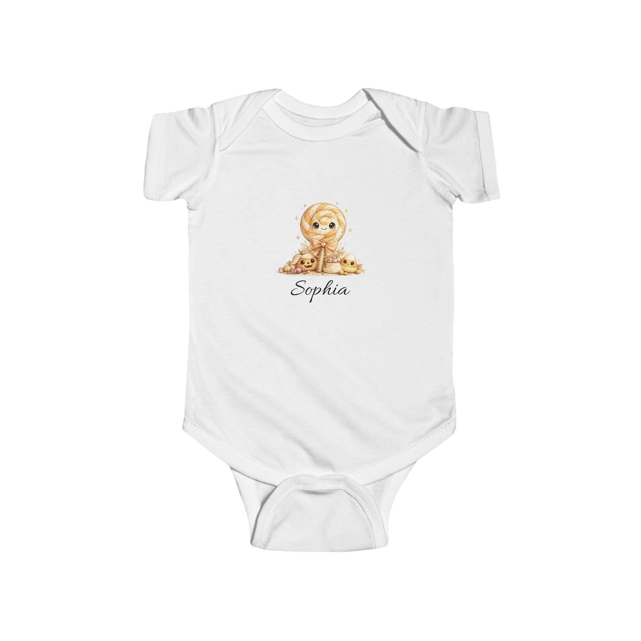Personalised Halloween candy lollipop baby bodysuit with sparkles and custom name sweet baby gift