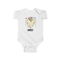 Personalised Halloween ghost baby bodysuit with bandana hat and custom name — white cotton infant onesie
