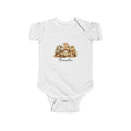 Personalised Halloween safari animals baby bodysuit with jungle characters in costumes and custom name