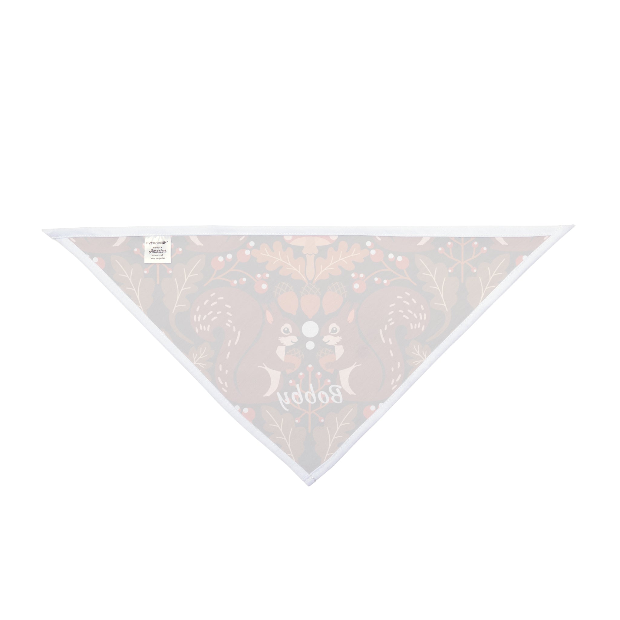 Autumn squirrel folk art dog bandana lifestyle shot — personalised fall woodland pet bandana on dog