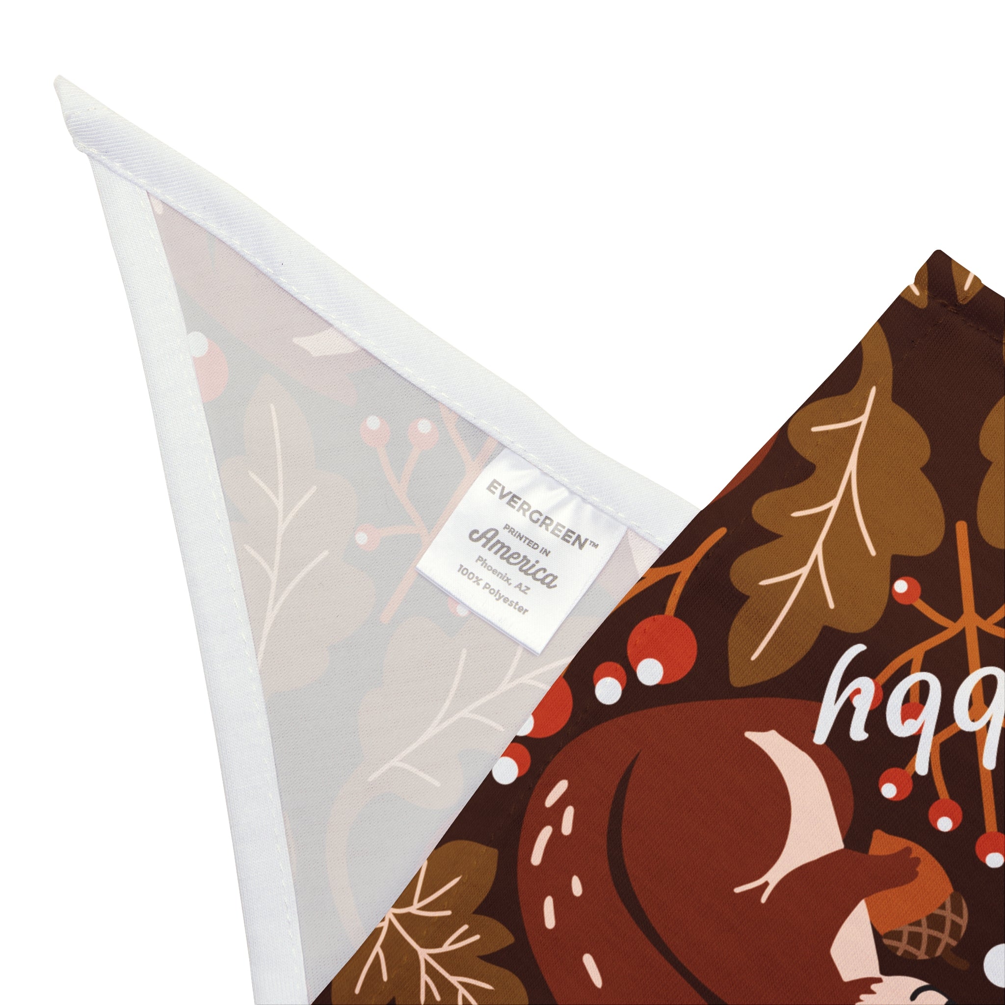 Autumn squirrel bandana size guide — personalised 20x9.75 and 27x13 inch polyester folk art dog bandana