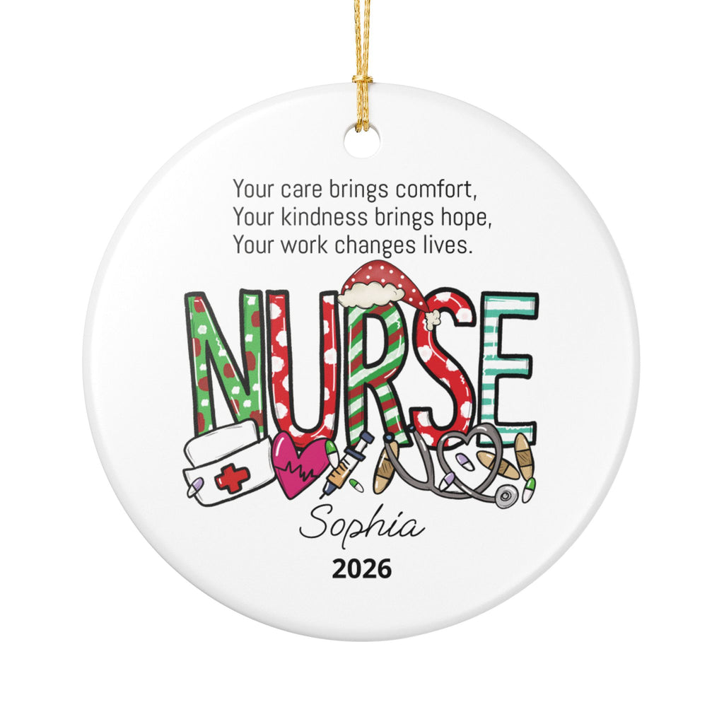 Personalised festive NURSE lettering Christmas ornament with custom name