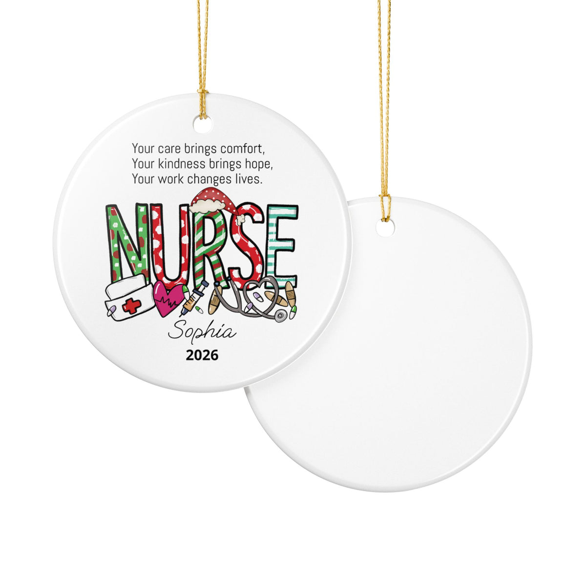 Personalised festive NURSE lettering Christmas ornament with custom name