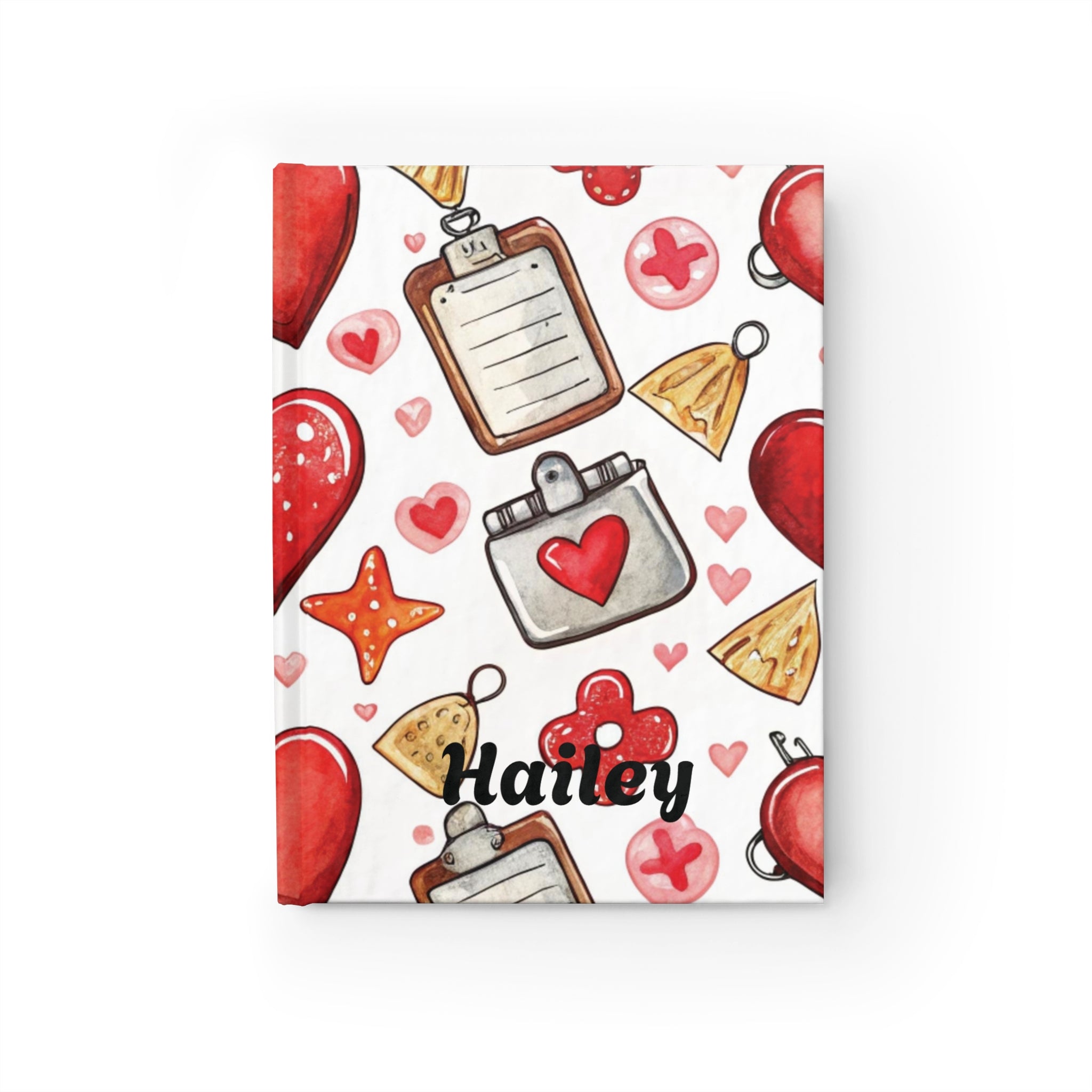 Personalised pastel nurse journal with soft watercolour medical icons stethoscope and custom name