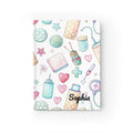 Personalised nurse journal with red medical icons clipboard hearts and custom name on hardcover