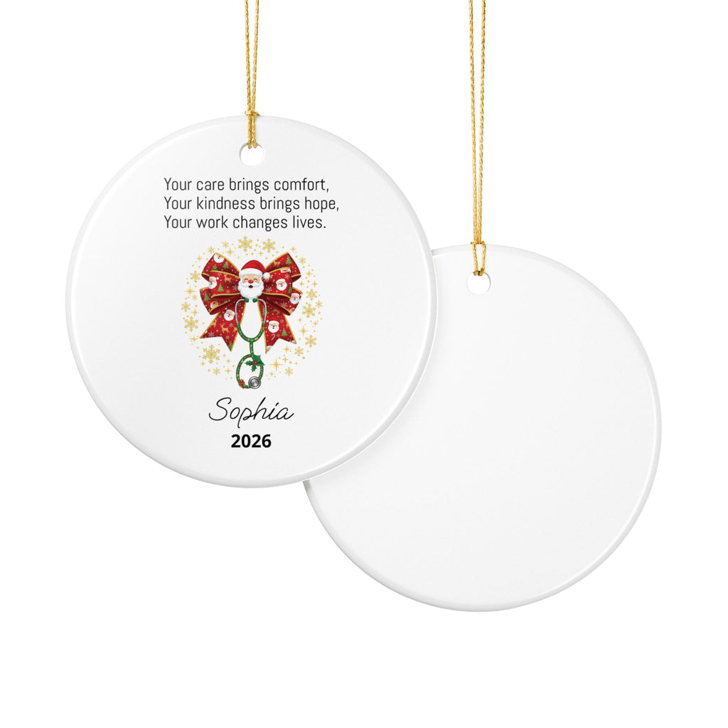 Personalised nurse stethoscope Santa bow Christmas ornament with custom name