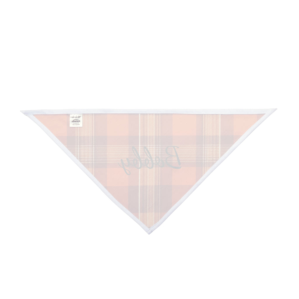 Orange plaid dog bandana lifestyle shot — personalised fall tartan pet bandana on dog