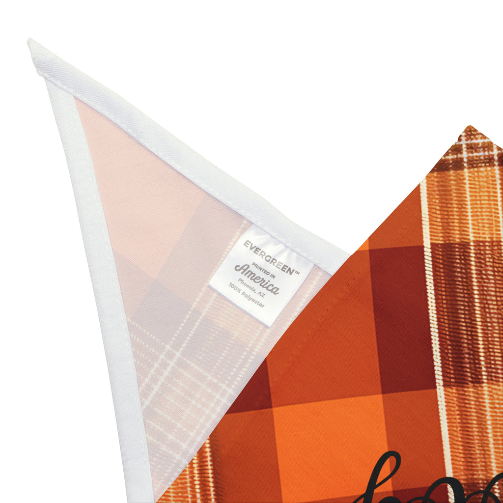 Orange plaid dog bandana size guide — personalised 20x9.75 and 27x13 inch polyester pet bandana
