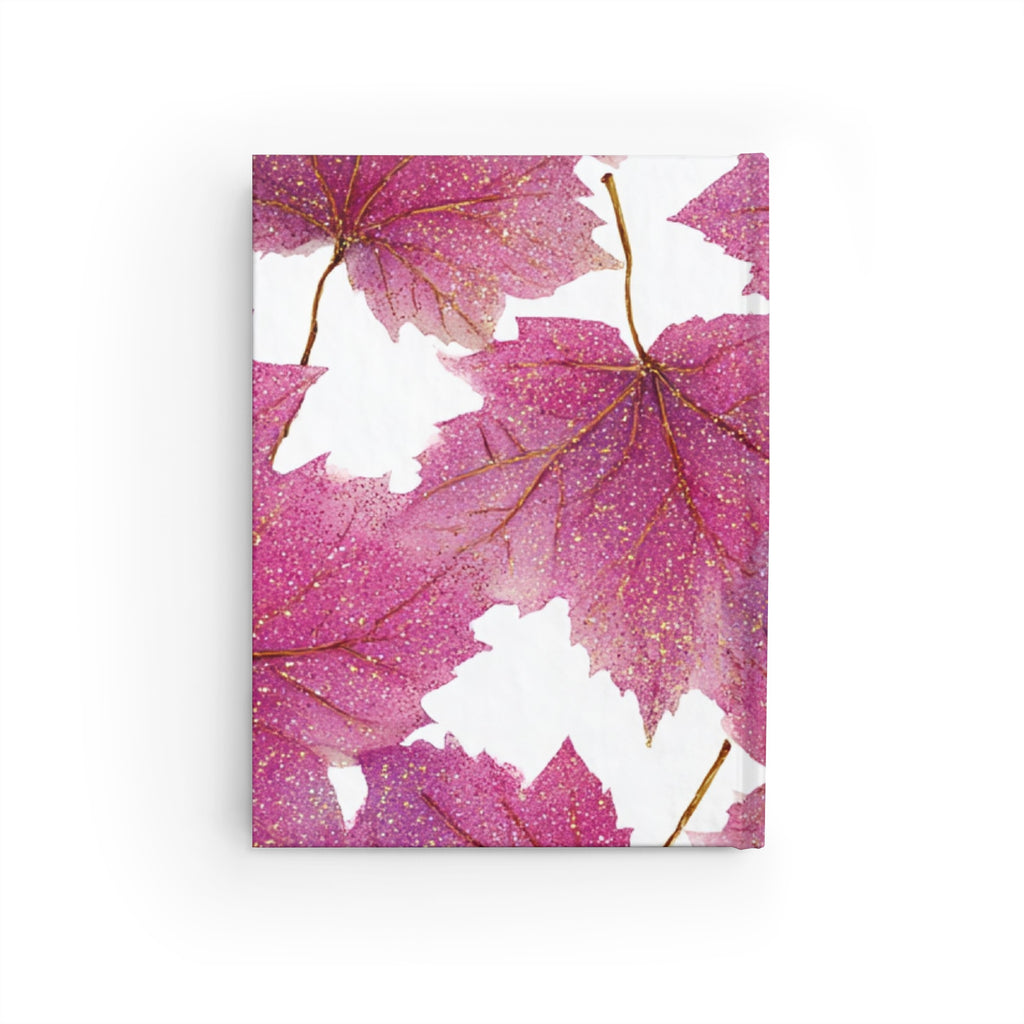 Pink glitter maple leaves journal spec — 5x7 inch 128 blank pages personalised gift for her mum grandma