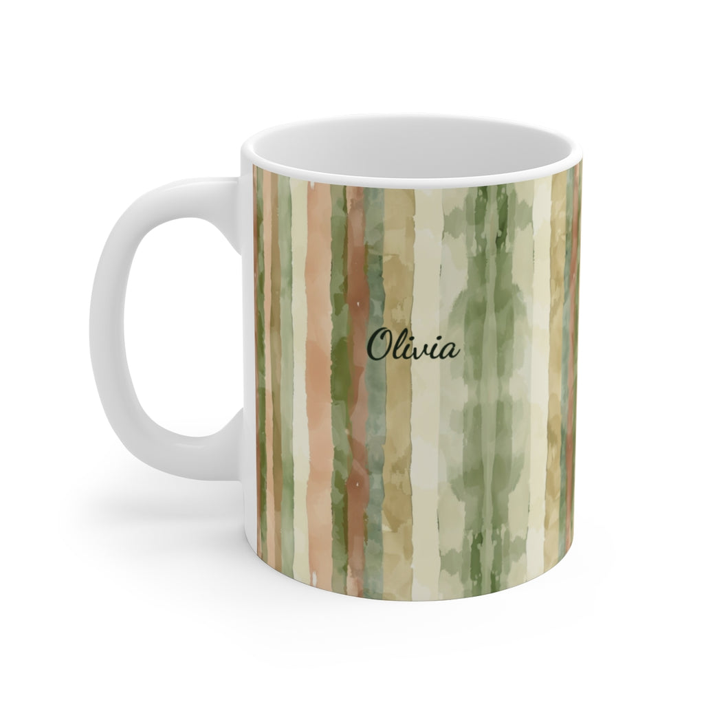 Personalized olive boho stripe mug design artwork with custom name