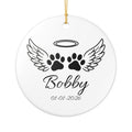 Personalised pet memorial ceramic ornament with angel wings paw prints and custom name and date